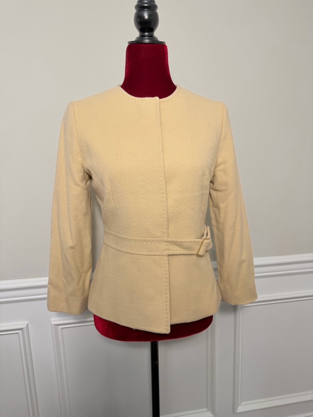 LINE by LYNN Wool Blend‎ Belted Jacket Coat Beige Cream Korea